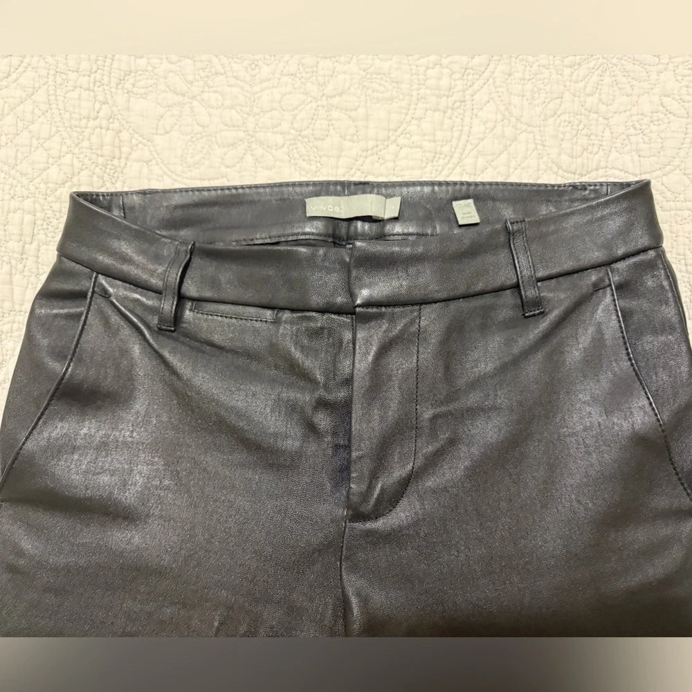 Vince  Black Soft Leather Ankle Pants Straight Leg Mid Rise Size 0 - Picture 3 of 13